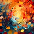 Abstract autumn colorful background. The illusion of sunny, windy weather. Generative AI