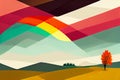 Abstract autumn landscape. Flat illustration. Digital illustration based on render by neural network Royalty Free Stock Photo