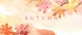 Abstract autumn watercolor art. Bright warm colors, fall leaves, trees, sky,clouds. Frame, background for text. Royalty Free Stock Photo