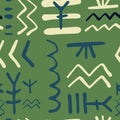 Abstract aztec seamless pattern on green background. Tribal wallpaper