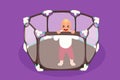 Abstract baby playpen with a child inside