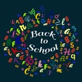 Abstract back to school background with colorful rainbow letters dor card and banner Royalty Free Stock Photo