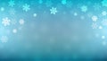 Vector Abstract Winter Holidays Blue Green Gradient Background with Falling Snowflakes Frame and Blurry Bokeh Royalty Free Stock Photo