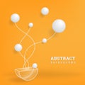 Abstract background 3D. Orange wallpaper with realistic white balls. Vector illustration levitating connected spheres, bubbles.