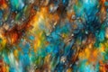 Abstract background of acrylic paint in blue, orange, yellow and green tones Royalty Free Stock Photo