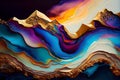 Abstract background of acrylic paint in blue, orange, yellow and purple tones. AI Generative Royalty Free Stock Photo