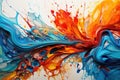 Abstract background of acrylic paint in blue, orange, yellow and red colors, Hand drawn oil painting on canvas and Abstract art Royalty Free Stock Photo