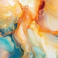 Abstract background of acrylic paint in blue, orange and yellow tones. Liquid marble texture Royalty Free Stock Photo