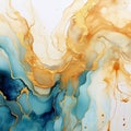 Abstract background of acrylic paint in blue, orange and yellow tones. Liquid marble texture Royalty Free Stock Photo