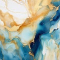 Abstract background of acrylic paint in blue, orange and yellow tones. Liquid marble texture Royalty Free Stock Photo