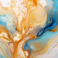 Abstract background of acrylic paint in blue, orange and yellow tones. Liquid marble texture Royalty Free Stock Photo