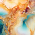 Abstract background of acrylic paint in blue, orange and yellow tones. Liquid marble texture Royalty Free Stock Photo
