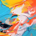 Abstract background of acrylic paint in blue, orange, yellow and white colors. Original oil painting on canvas. Artistic Royalty Free Stock Photo