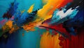 Abstract background of acrylic paints in blue, red, orange and yellow tones Royalty Free Stock Photo