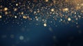 abstract background blue and gold particles. Christmas Golden light particles bokeh on a navy blue background. Holiday concept Royalty Free Stock Photo