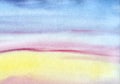 Abstract background. Alligoric landscape. Sky sea . Smooth wavy lines. Gradient from blue to violet to yellow to pink. Hand-drawn Royalty Free Stock Photo