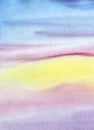 Abstract background. Alligoric landscape. Sky sea . Smooth wavy lines. Gradient from blue to violet to yellow to pink. Hand-drawn Royalty Free Stock Photo