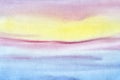Abstract background. Alligoric landscape. Sky sea . Smooth wavy lines. Gradient from blue to violet to yellow to pink. Hand-drawn Royalty Free Stock Photo