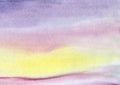Abstract background. Alligoric landscape. Sky sea. Smooth wavy lines. Gradient from violet to yellow to pink. Hand-drawn Royalty Free Stock Photo