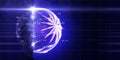 Abstract background of analysis spherical array data. Glowing sphere with shine effects. Quantum computing. Banner for