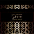 Abstract background with antique, luxury black and gold vintage frame, victorian banner, damask floral wallpaper ornaments Royalty Free Stock Photo