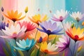 Abstract Background with an Array of Flowers - Blurring into Vibrant Color Splashes, Foreground in Shadow