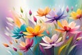 Abstract Background with an Array of Flowers - Blurring into Vibrant Color Splashes, Foreground in Shadow