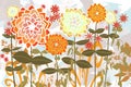 Abstract background with artistic layers of hand drawn flat flower garden for fall art background