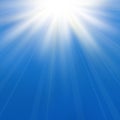 Abstract background of asymmetric in dark blue sky. Sun light burst with the center in the upper Royalty Free Stock Photo