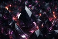 Abstract background of black crystals with refraction of light