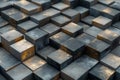 Abstract background of black and gold metallic cubes, geometric pattern, 3d render illustration, generative ai Royalty Free Stock Photo
