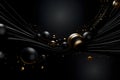 Abstract Background with Black and Golden 3D Spheres Balls Disrupted. Generative AI Royalty Free Stock Photo