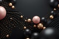 Abstract Background with Black and Golden 3D Spheres Balls Disrupted. Generative AI Royalty Free Stock Photo