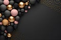 Abstract Background with Black and Golden 3D Spheres Balls Disrupted. Generative AI Royalty Free Stock Photo