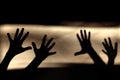 Abstract Background. Black Shadows Of A Hands On The Wall.