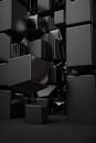 Abstract background, black shiny cubes. Vertical background. AI generative