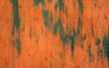 Black streaks, rust and scratches on the old orange - painted metal surface. Background, structure. Royalty Free Stock Photo