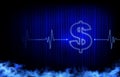 Background of blue dollar sign and ecg graph with curtain background Royalty Free Stock Photo