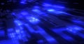 Abstract background blue from futuristic hi-tech rectangles of pixel particles flying with glow effect and background blur, Royalty Free Stock Photo