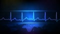 background of blue futuristic technology digital ECG heartbeat pulse line wave monitor and world map Royalty Free Stock Photo