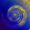 Abstract background, blue and gold foil spiral with stripes and cells. Digital illustration Royalty Free Stock Photo