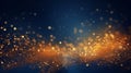 abstract background blue and gold particles. Christmas Golden light particles bokeh on a navy blue background. Holiday concept Royalty Free Stock Photo