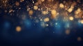 abstract background blue and gold particles. Christmas Golden light particles bokeh on a navy blue background. Holiday concept Royalty Free Stock Photo