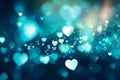 Abstract background with blue hearts bokeh, blue gradient. Valentine's day father's mother's day concept