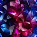 Abstract background with blue, pink, and purple triangles in crystal cubism style (tiled)