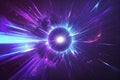 Abstract background in blue and purple neon glow colors. Speed of light in galaxy. Explosion in universe