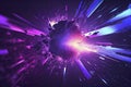 Abstract background in blue and purple neon glow colors. Speed of light in galaxy. Explosion in universe