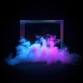 Abstract background with blue and purple smoke and golden frame.