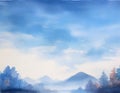 abstract background of blue sky with clouds and moutain