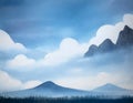 abstract background of blue sky with clouds and moutain